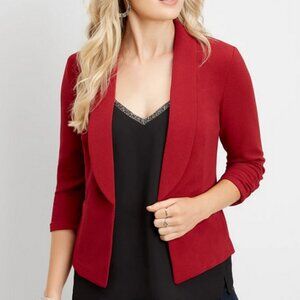 Maurice's Cranberry Red Open Blazer 3/4 Length Ruched Sleeve Size XL NWT!